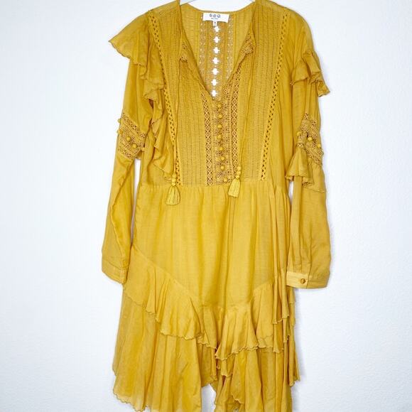 SEA new york mustard ruffle peasant dress size 8 - Picture 4 of 12
